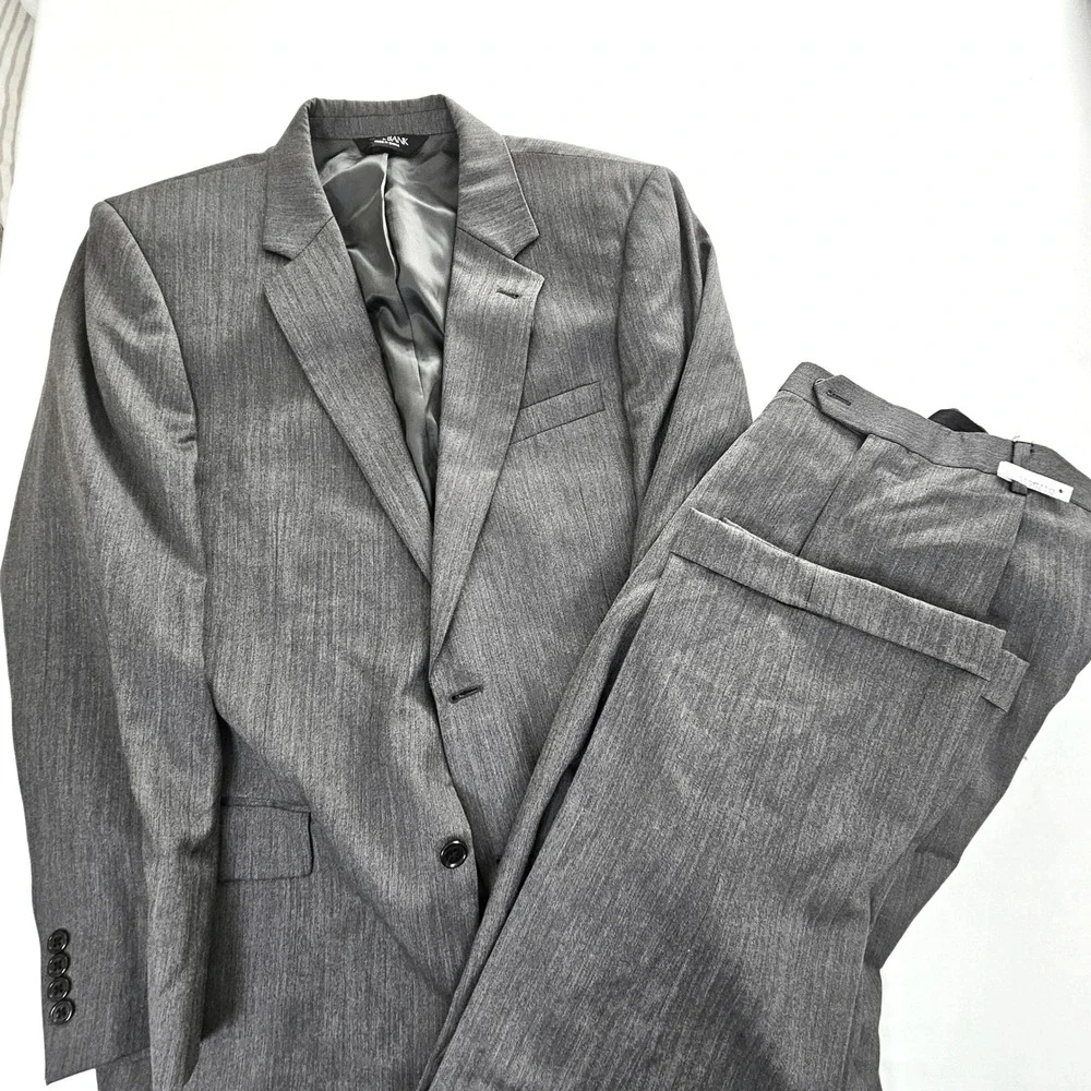 Jos A Bank Signature Collection Grey Herringbone 100% Wool Suit Set Mens 42L